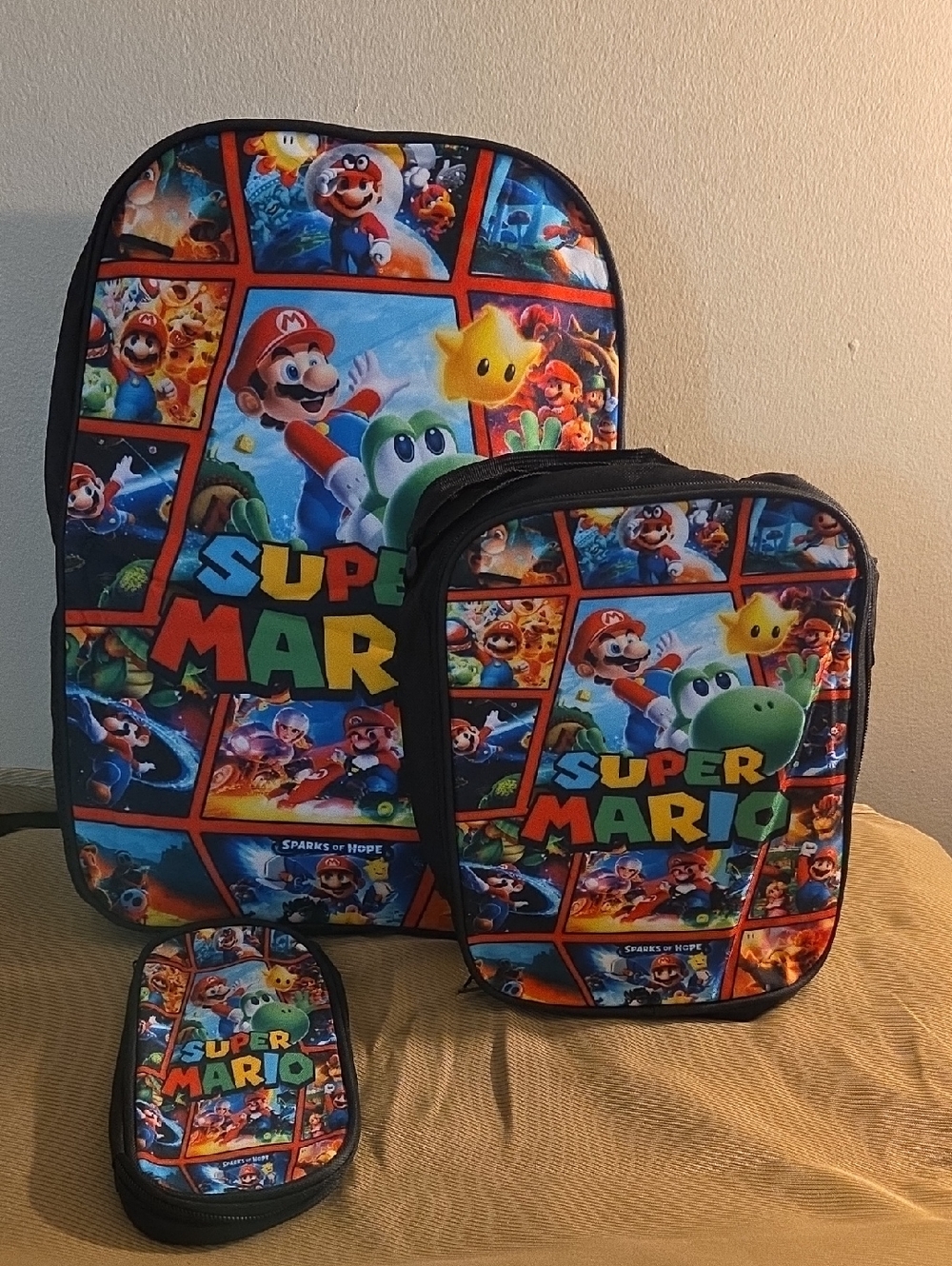 Nintendo Super Mario Blue & Green Kids Backpack, Lunch Bag & Pencil Case